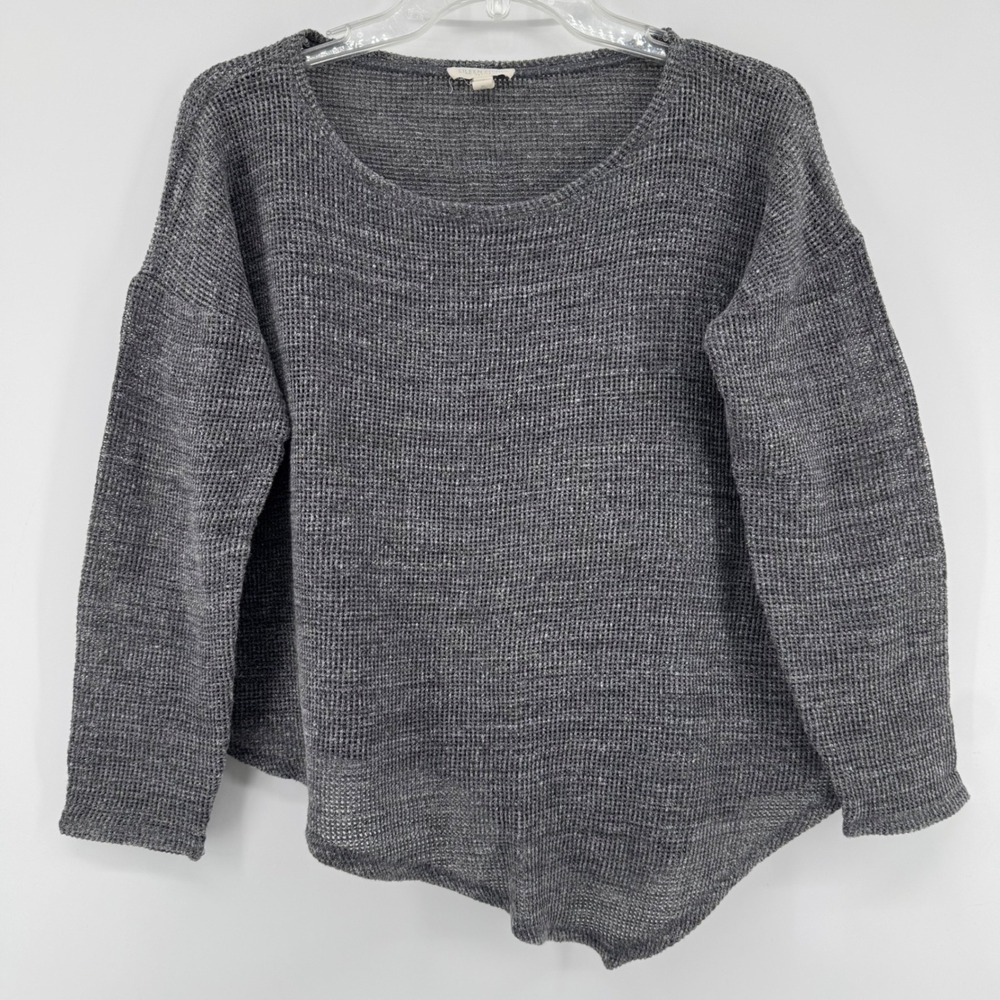 Eileen Fisher Sweater Womens Petite Medium Gray Cotton Asymmetric Boxy Open Knit